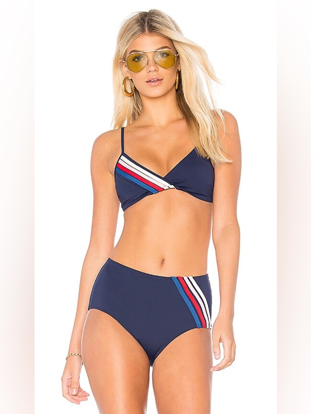 Morgan Lane Navy Bikini with Red, Blue & Cream Stripe Detailing